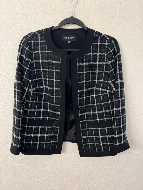 Black Label By Evan-Picone Womens Plaid Open-Front Jacket Black/Green women size - Picture 1 of 6